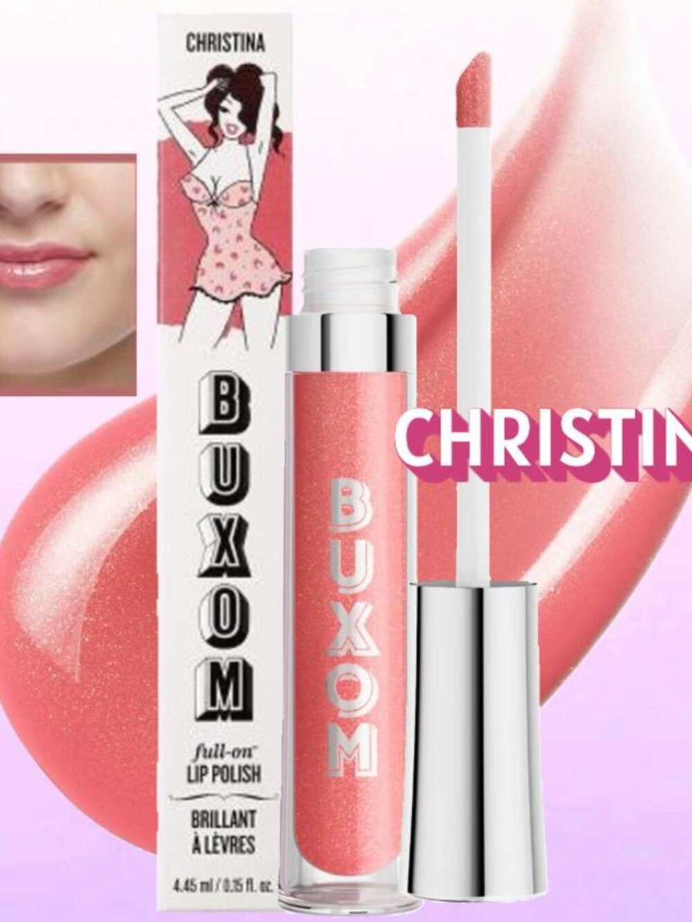 BUXOM Full-On Lip Polish Gloss ~ CHRISTINA (Shimmering Rose Pink) 4.5ml NIB